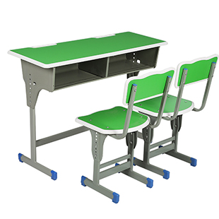双人双柱带靠背课桌椅-绿色