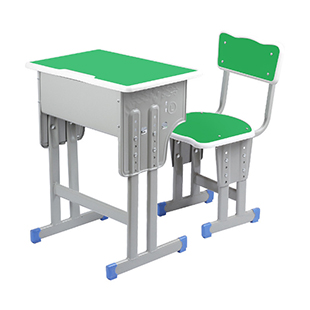 单人双柱带靠背课桌椅-绿色