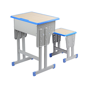 单人双柱方凳课桌椅-蓝框