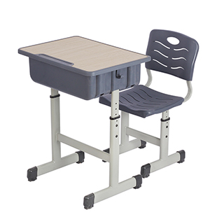 单人单柱塑料带靠背课桌椅-灰框